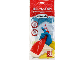 Перчатки латексные хозяйственные Komfi «Биколор», размер XL, сине-желтые