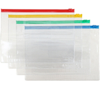 Папка-конверт пластиковая на молнии OfficeSpace А5, 240×180 мм/235×170 мм, толщина пластика 0,12 мм, прозрачная (цвет молнии - ассорти)