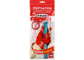 Перчатки латексные хозяйственные сверхпрочные Komfi «Биколор», размер M, бело-красные