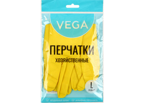 Перчатки латексные хозяйственные Vega, размер L, желтые