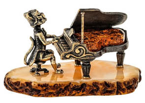 Фигурка сувенирная «Кот» BronzaMania, «Кот за роялем» (с янтарем)