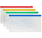 Папка-конверт пластиковая на молнии OfficeSpace А6+, 255×130 мм/250×120 мм, толщина пластика 0,12 мм, прозрачная, (цвет молнии - ассорти)