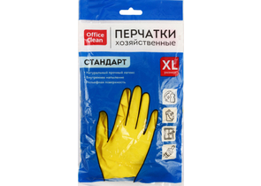 Перчатки латексные хозяйственные OfficeClean «Стандарт+» супер прочные, размер XL, желтые