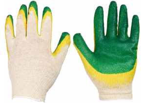 Перчатки трикотажные с латексным покрытием, белые с зеленым