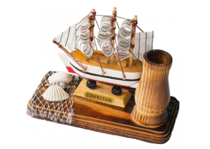 Набор настольный сувенирный «Карандашница-ваза и корабль», 12×13×6 см