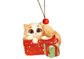 Подвеска новогодняя деревянная «Кот с подарочком», 6,7×6,1 см