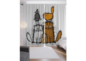 Набор штор с фотопечатью Joy Textile (сатен), 2 шторы, общий размер 290×265 см, «Семейство котов»