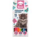 Карандаши цветные «Пушистые котята», 12 цветов, длина 175 мм