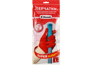 Перчатки латексные хозяйственные сверхпрочные Komfi «Биколор», размер L, бело-красные