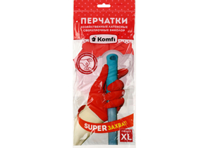 Перчатки латексные хозяйственные сверхпрочные Komfi «Биколор», размер XL, бело-красные