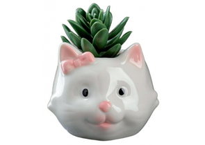 Горшок цветочный керамический «Кошка с бантиком», 9×9×8 см, 0,3 л