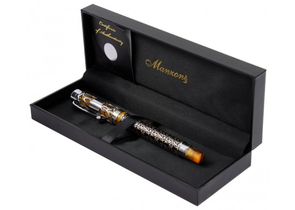Ручка подарочная шариковая Manzoni Molfetta, корпус перламутровый янтарный, серебристая отделка