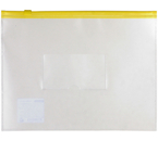 Папка-конверт пластиковая на молнии OfficeSpace А5, 250×190 мм/243×175 мм, толщина пластика 0,15 мм, прозрачная (цвет молнии - желтый)