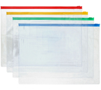 Папка-конверт пластиковая на молнии OfficeSpace А4, 330×240 мм/325×230 мм, толщина пластика 0,12 мм, прозрачная, (цвет молнии - ассорти)