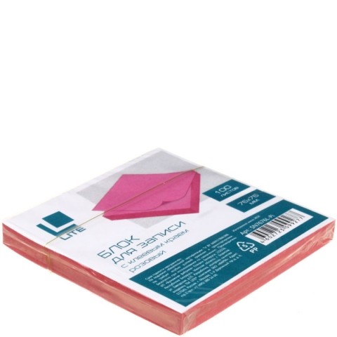 Бумага для заметок с липким краем Lite 76×76 мм, 1 блок×100 л., розовая