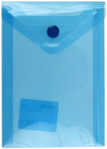Папка-конверт пластиковая на кнопке OfficeSpace А6 толщина пластика 0,15 мм, прозрачная синяя