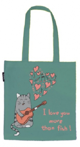 Сумка-шоппер Joy Textile (ткань под лен) 35×37×7 см, «Влюбленный кот-гитарист»
