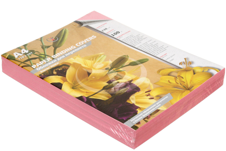 Обложки для переплета картонные D&A (А4) А4, 100 шт., 230 г/м², розовые, фактура «под кожу»