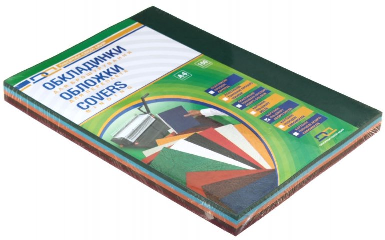 Обложки для переплета картонные D&A (А4) А4, 100 шт., 230-250 г/м², 5 цветов, тиснение «под кожу», ассорти