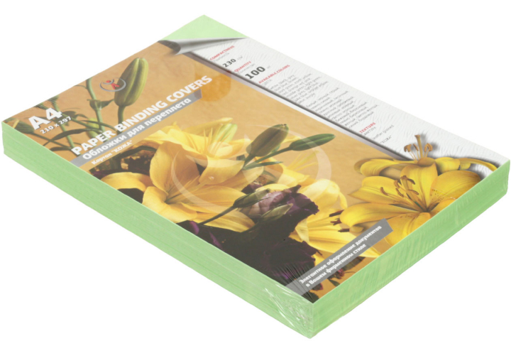 Обложки для переплета картонные D&A (А4) А4, 100 шт., 230 г/м², светло-зеленые, тиснение «под кожу»