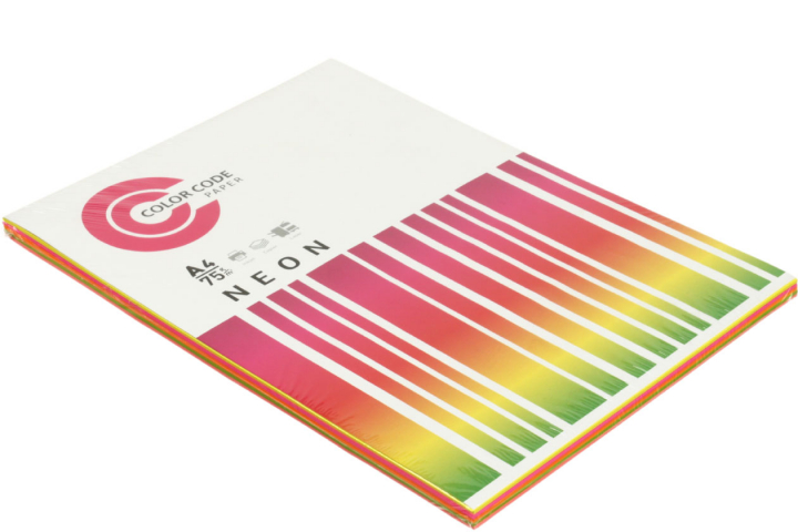 Бумага офисная цветная Color Code Neon А4 (210×297 мм), 75г /м², 100 л., (5 цветов×20л.), Mix