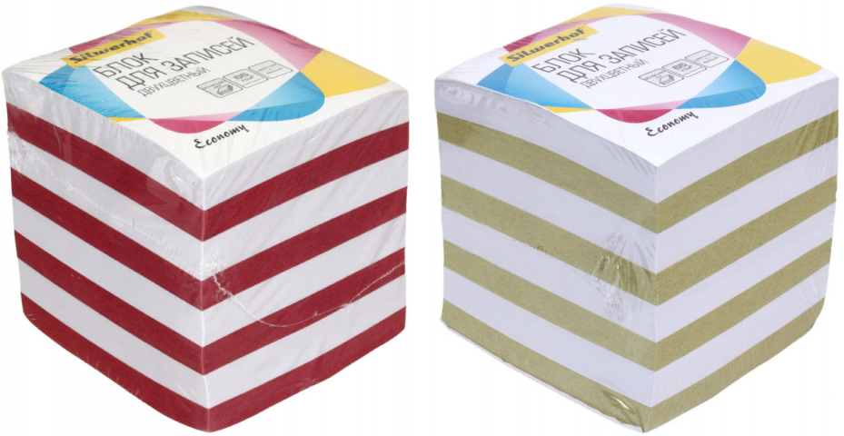 Блок бумаги для заметок «Куб» Silwerhof Economy 85×85×90 мм, непроклеенный, 2 цвета, ассорти