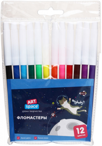 Фломастеры ArtSpace «Космические приключения» 12 цветов, толщина линии 1 мм, вентилируемый колпачок