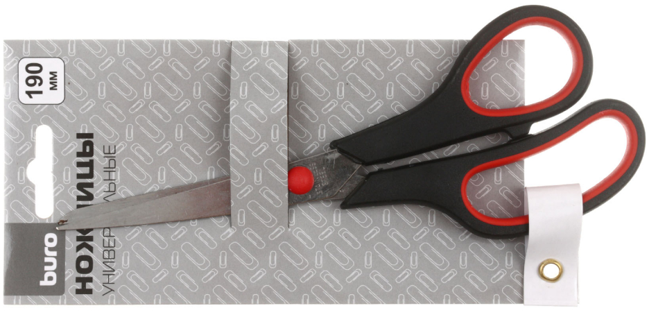 Ножницы канцелярские Buro Ergo «Универсальные» 190 мм, ручки черные с красным