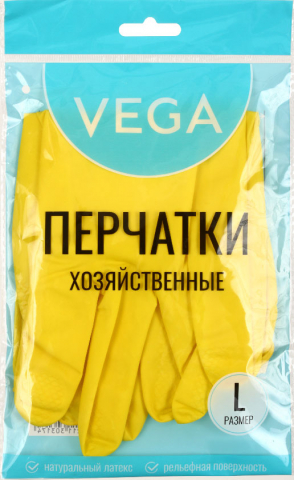 Перчатки латексные хозяйственные Vega размер L, желтые