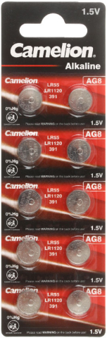 Батарейка щелочная дисковая Camelion Alkaline AG8, LR1120, 1.5V, 10 шт.
