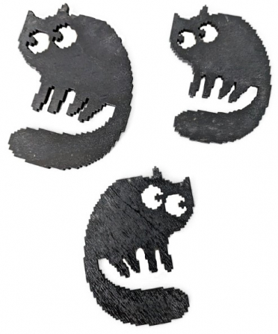 Магнит деревянный «Котик» (Марданов А.А.) размеры — ассорти (7,5×5 см, 8,5×6 см), черный