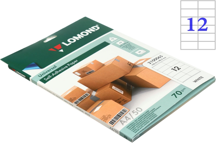Бумага самоклеящаяся для изготовления этикеток Lomond А4, 12 шт., 105×48 мм, матовая, белая