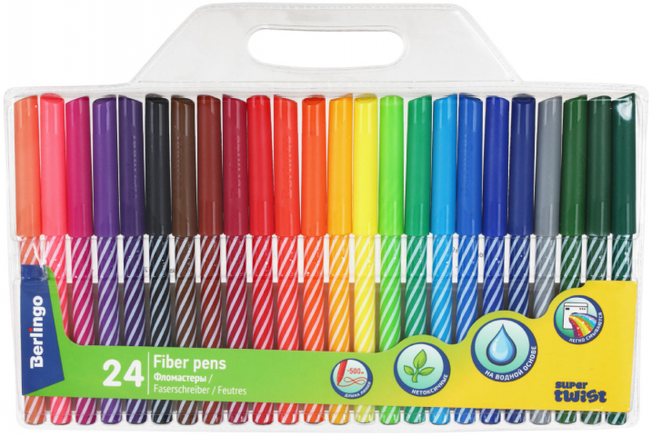 Фломастеры Berlingo SuperTwist смываемые 24 цвета, толщина линии 1 мм, вентилируемый колпачок