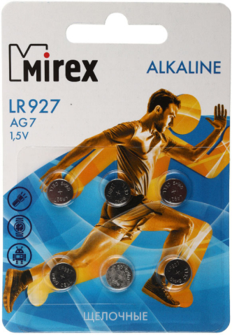 Батарейка щелочная дисковая Mirex Alkaline AG7, LR927, 1.5V, 6 шт.