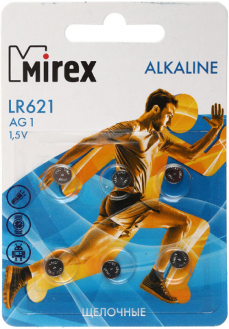 Батарейка щелочная дисковая Mirex Alkaline AG1, LR621, 1.5V, 6 шт.