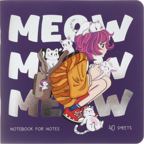 Книжка записная Meshu 170×170 мм, 40 л., без графления, Meow