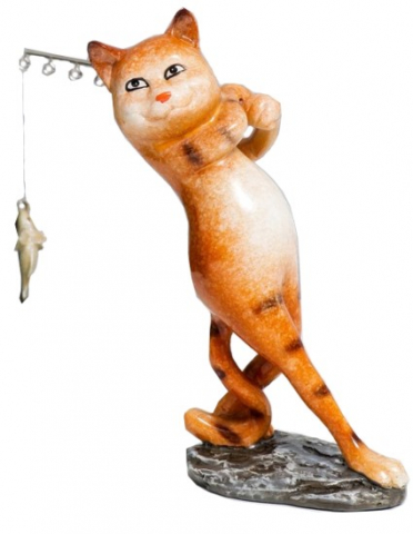 Сувенир полистоун лак «Кот» 16×7×20,5 см, «Поймал рыбу»