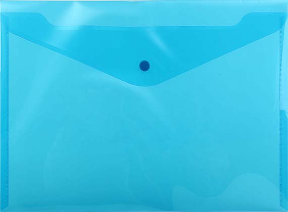 Папка-конверт пластиковая на кнопке inФормат толщина пластика 0,18 мм, прозрачная синяя