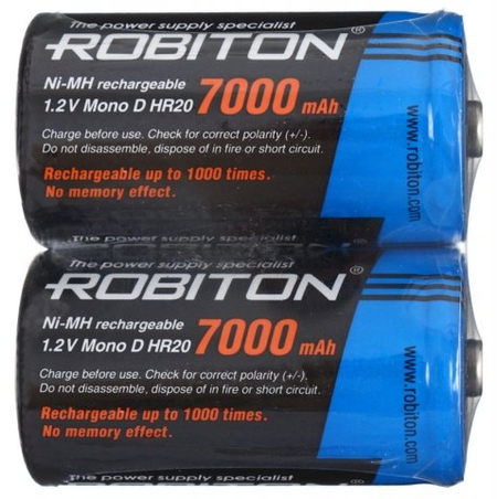 Аккумулятор Robiton , D, HR20, 1.2V, 7000 mAh (2 шт. в упаковке)