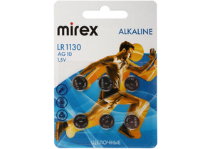 Батарейки щелочные дисковые Mirex Alkaline, AG10, LR1130, 1.5V, 6 шт.