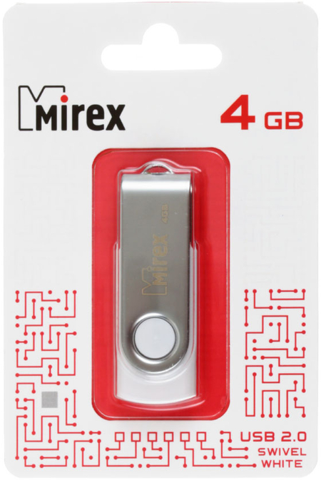 Флэш-накопитель Mirex Swivel (2.0), 4Gb, корпус белый