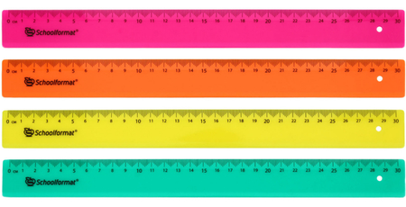 Линейка пластиковая Schoolformat (неон), 30 см, ассорти