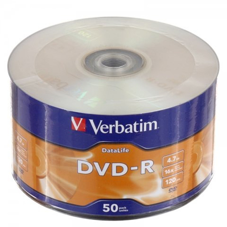 Компакт-диск DVD-R Verbatim, 16х, 50 штук, туба (цена за 50 шт.)