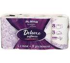 Бумага туалетная Laima Deluxe, 8 рулонов, ширина 95 мм, белая