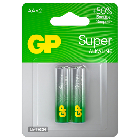 Батарейки щелочные GP Super G-Tech, AA, LR6, 1.5V, 2 шт.