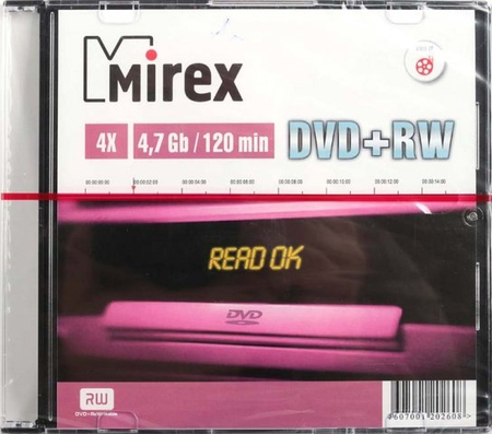 Компакт-диск DVD+RW Mirex Slim, 4x, в индивидуальной пластиковой упаковке