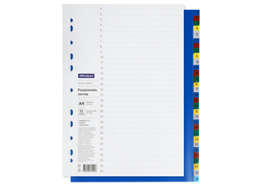 Разделители для папок-регистраторов пластиковые OfficeSpace, 31 л., индексы по цифрам (1-31)