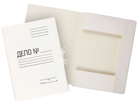 Папка картонная на завязках «Дело» Silwerhof П3360М, А4, ширина корешка 15 мм, плотность 360 г/м2, мелованная, белая