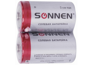 Батарейки солевые Sonnen, D, R20, 1.5V, 2 шт.