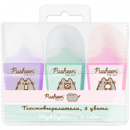 Набор маркеров-текстовыделителей мини Pusheen, 3 цвета